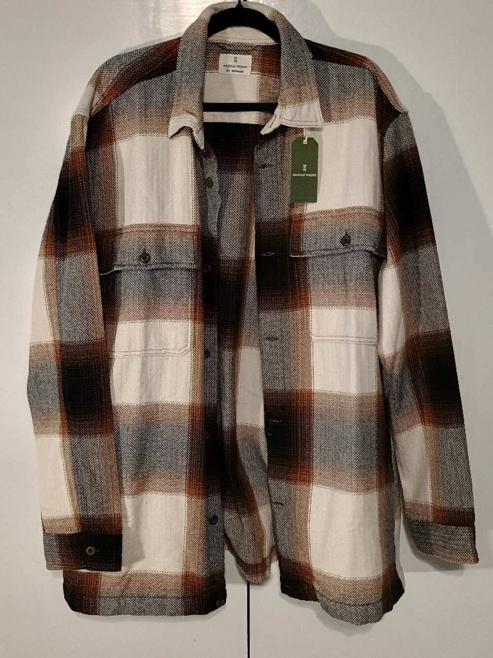 NWT Mutual Weave Big & Tall Ivory Buffalo Plaid Cotton Shacket Shirt Jacket 1XLT - Picture 2 of 10